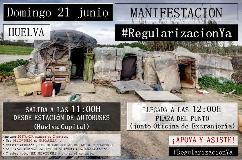 Manifestación en Huelva para pedir regularización de los migrantes y una solución a los asentamientos chabolistas