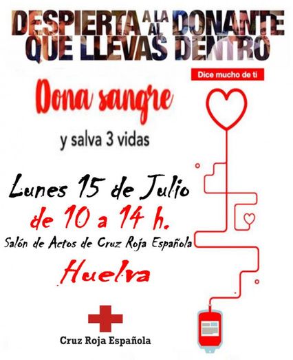 Cruz Roja Huelva acoge una donación colectiva de sangre el 15 de julio
