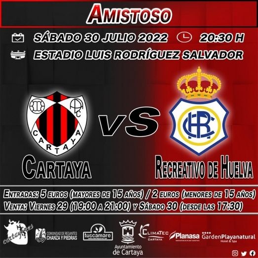 Ya hay horario y precio de las entradas para el amistoso Cartaya-Recre