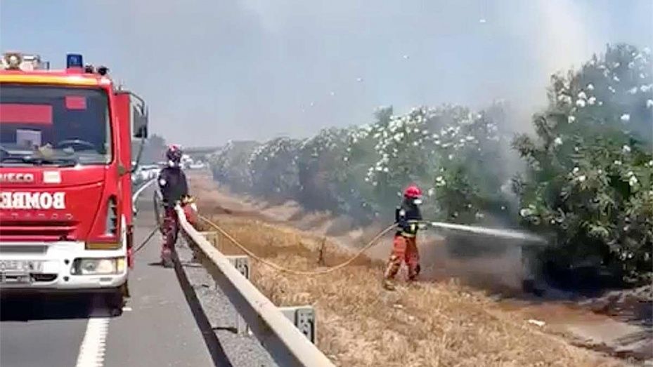 Un incendio en la mediana de la A-49 obliga a intervenir a los bomberos