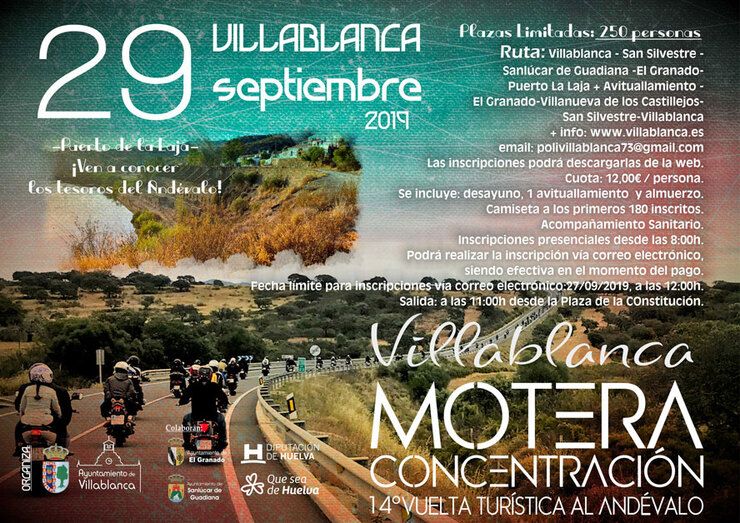 Villablanca acoge este domingo la XIV Vuelta Turística al Andévalo en Moto