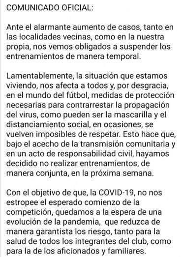 La Olímpica Valverdeña deja de entrenar ante el 'alarmante aumento' de casos de covid-19