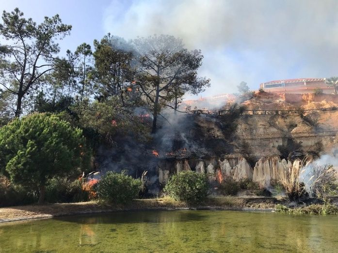 Extinguen un aparatoso incendio en la zona de jardines del campo de golf de Islantilla