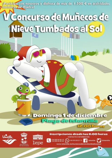 El V Concurso de Muñecos de Nieve tumbados al sol en la playa da el pistoletazo de salida a la Navidad en Islantilla