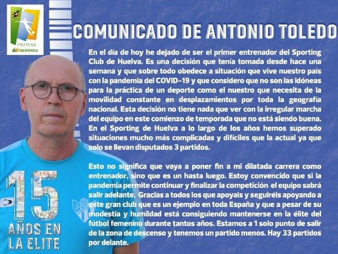 Se marcha del Sporting Huelva su 'alma mater', el técnico Antonio Toledo