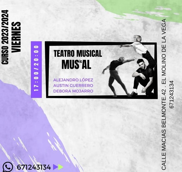 Cartel informativo sobre las clases de teatro musical en Huelva