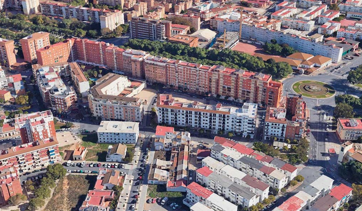 Panorámica aérea de la zona de barriada de las Adoratrices