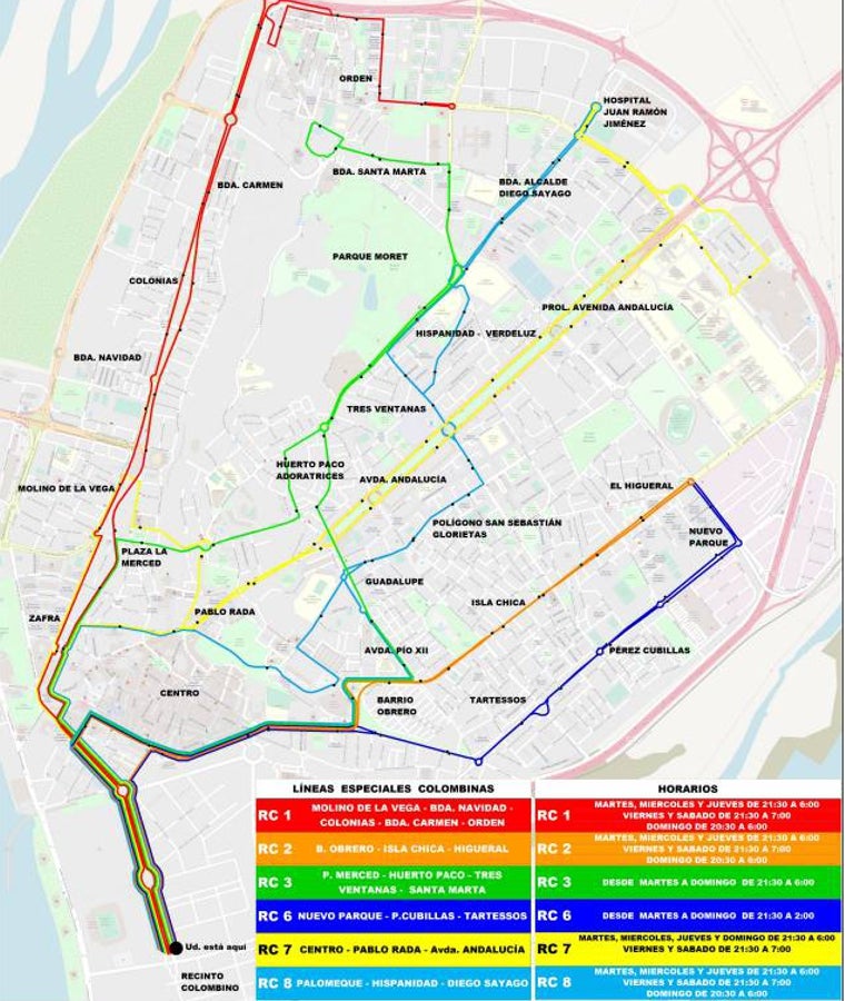 Recorrido de las líneas especiales