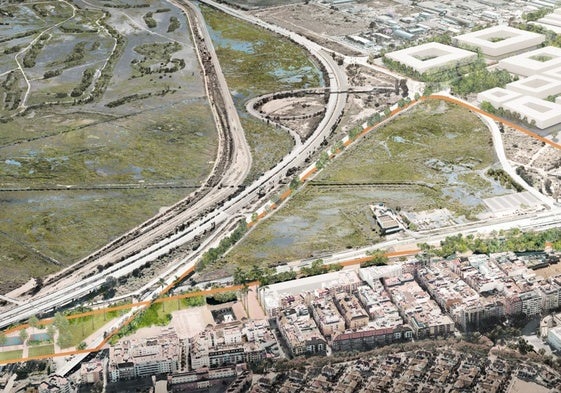 Parque del Ferrocarril y Avenida Italia, con el Ensanche Sur al fondo