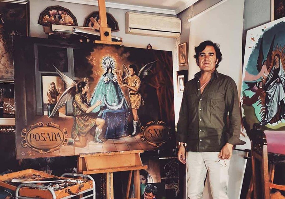 El pintor, escultor y orfebre Clemente Rivas en su taller