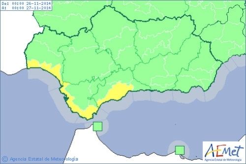 Aviso amarillo por lluvias este miércoles en la costa de Huelva