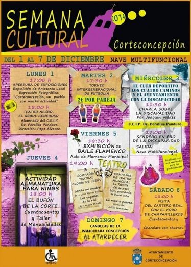 Teatro, exposiciones, senderismo o talleres en la Semana Cultural del Corteconcepción