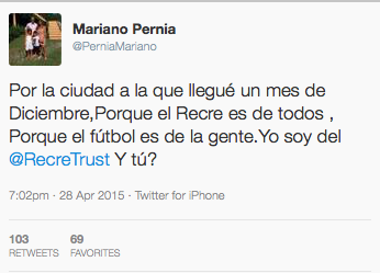 El ex albiazul Mariano Pernía ya es socio del Recre Trust