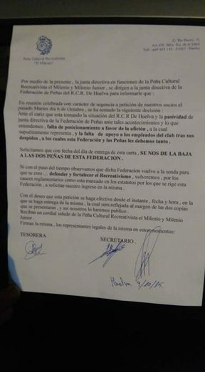 El Milenio y El Milenio Junior pide la baja de la Federación de Peñas ante su “pasividad” y falta de apoyo a los despedidos del Recre