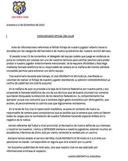 El Aracena se defiende ante el Decano: 'La verdad sólo tiene un camino'