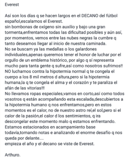 Arthuro compara la problemática temporada del Recre con escalar el Everest