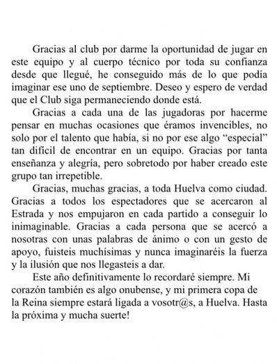 Rosó Buch en su despedida: 'Mi corazón también es algo onubense'