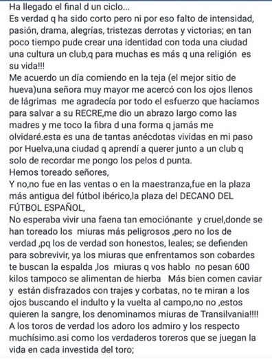 Arthuro se despide agradecido a Huelva y llamando 'cobardes' a los dueños del Recre