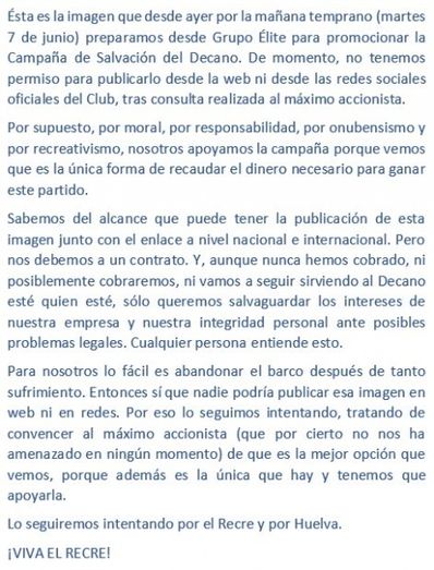 Los responsables de prensa del Recre dicen que Comas no los ha amenazado pero que no les da permiso para la campaña de salvación
