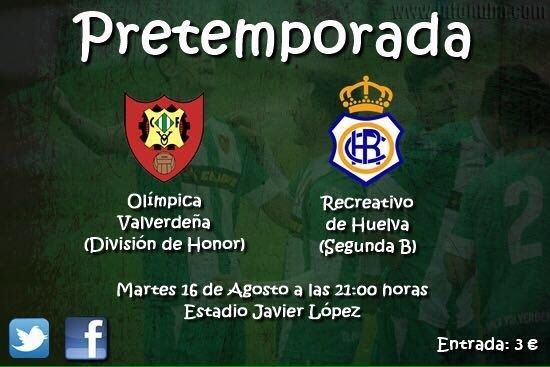 Tres euros costarán las entradas del amistoso Olímpica-Recre de este martes