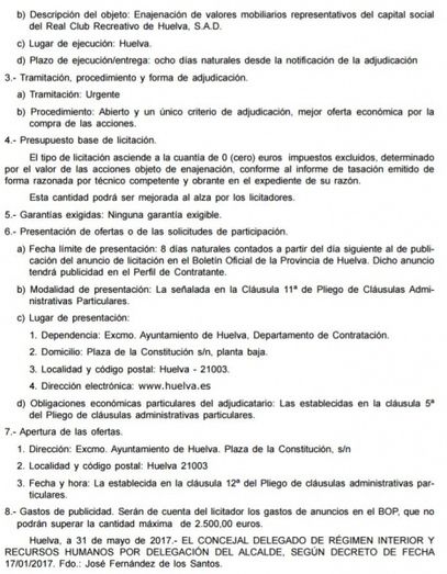 Publicado en el Boletín Oficial de la Provincia el anuncio del pliego de condiciones para la venta del Recre 