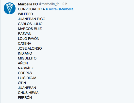 Miguelito y José Alonso entran en la convocatoria del Marbella
