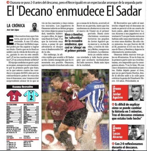 Sentimental recuerdo de Lucas Alcaraz el día que se cumplen 15 años del pase del Recre a la final de la Copa del Rey