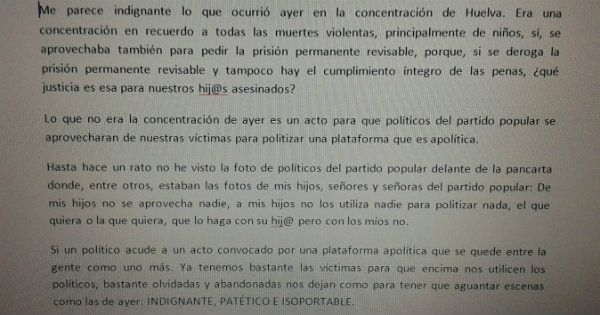 Ruth Ortiz ve 'indignante, patético e insoportable' que el PP quisiera utilizar a sus hijos para politizar el acto del domingo