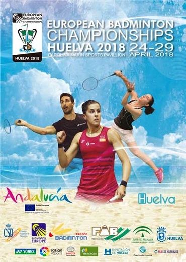 Carolina Marín, escoltada por Pablo Abián y Beatriz Corrales, protagonizan el cartel el Europeo de Huelva