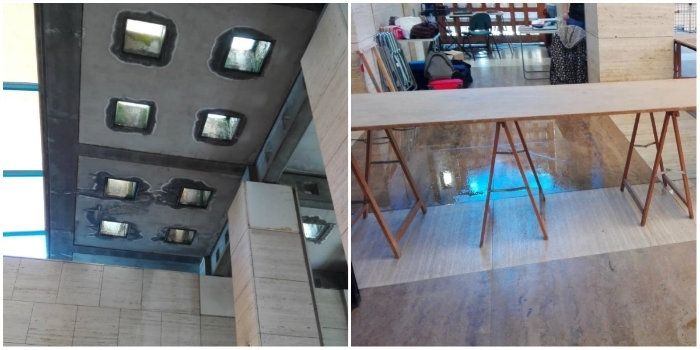 Goteras y charcos en la Casa Colón