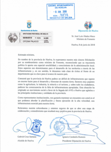 Cruz y Caraballo solicitan al nuevo ministro de Fomento una reunión para abordar la planificación y futura ejecución de la Alta Velocidad