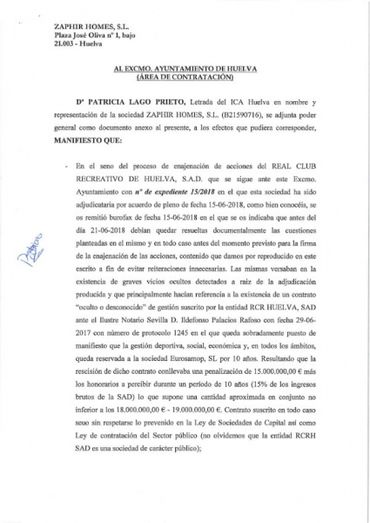 Zephir Homes asegura que es 'falso y erróneo' que haya desistido de comprar las acciones del Recre y espera que le den una nueva fecha para firmar