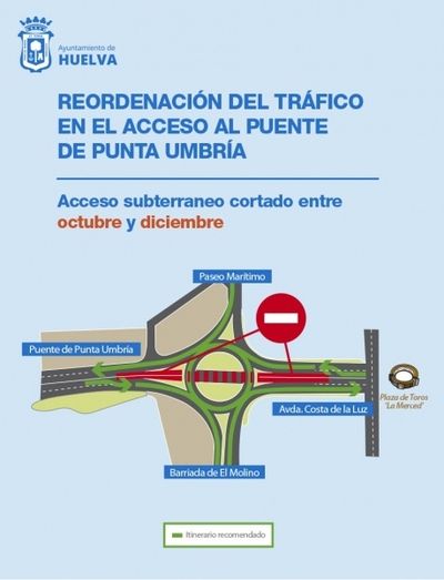 Comienzan los cortes en el paso inferior del puente sobre el río Odiel sentido Punta Umbría con motivo de las obras de mejora