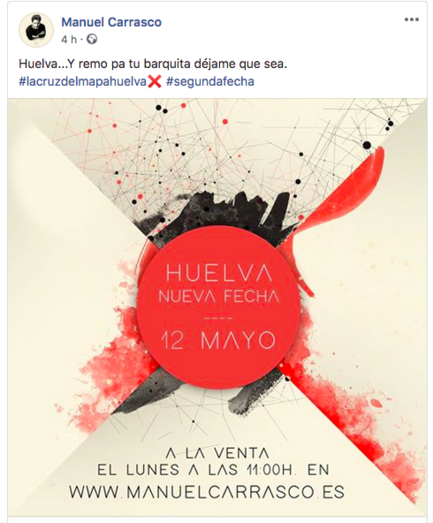 Manuel Carrasco anuncia nueva fecha para Huelva tras agotar en horas las entradas para su primer concierto