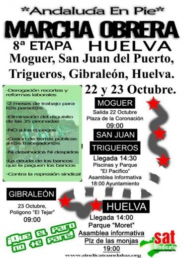 La marcha obrera del SAT llega a Huelva en su octava etapa