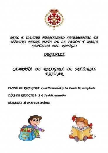 Comienza la recogida de material escolar en la hermandad de Pasión