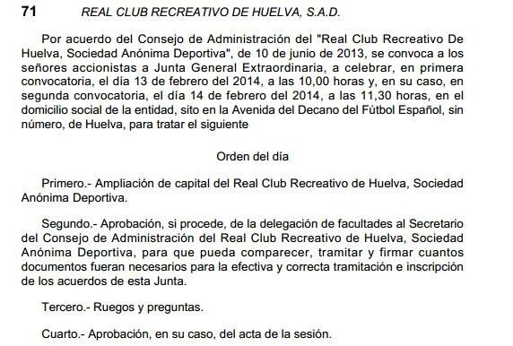 La Junta de Accionistas para la ampliación de capital será el 13 de febrero