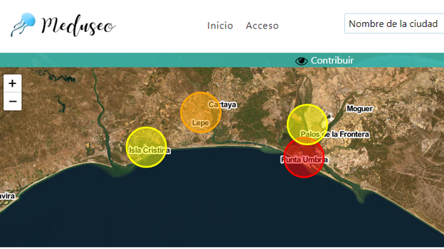 Mapa de la web interactiva meduseo.com en Huelva