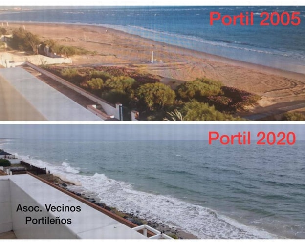 La misma zona de El Portil, en 2005 y en 2020
