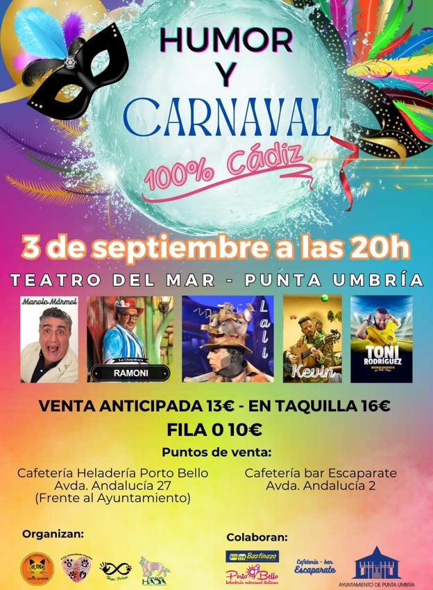 Cartel de 'Humor y Carnaval 100%' en Punta Umbría