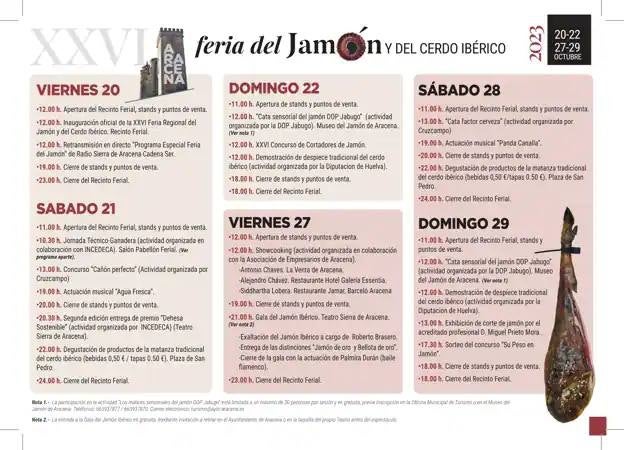 Programa de actividades de la Feria del Jamón de Aracena 2023