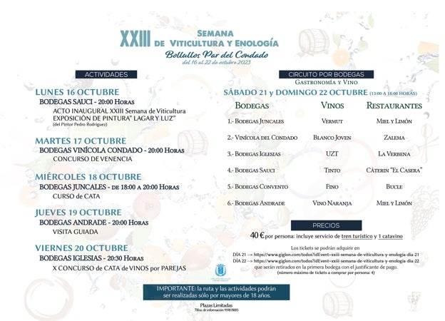 Programación de la XXIII Semana de Viticultura y Enología en Bollullos Par del Condado