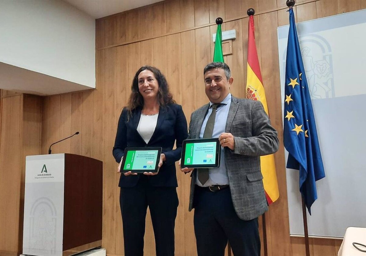 Loles López y José Manuel Correa en la presentación de los presupuestos de la Junta para 2024