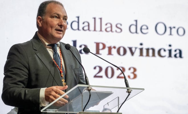 David Toscano, presidente de la Diputación de Huelva, durante el acto de esta mañana