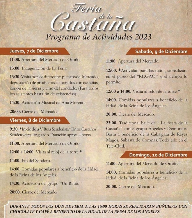 Programa de actividades de la Feria de la Castaña en Fuenteheridos