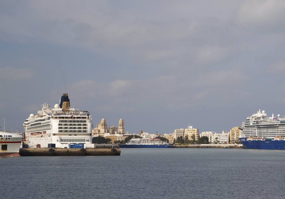 El puerto de Cádiz con cruceros atracados