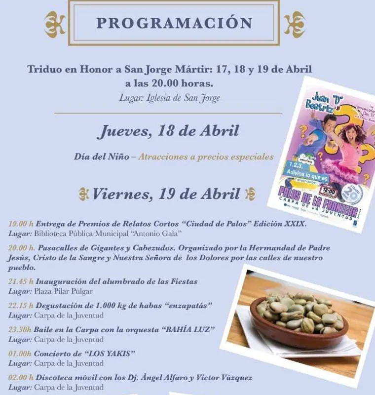 Esta es la programación completa de las fiestas en honor a San Jorge Mártir en Palos de la Frontera