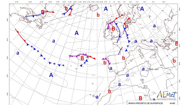 Mapa de superficie de la Agencia estatal de Meteorología