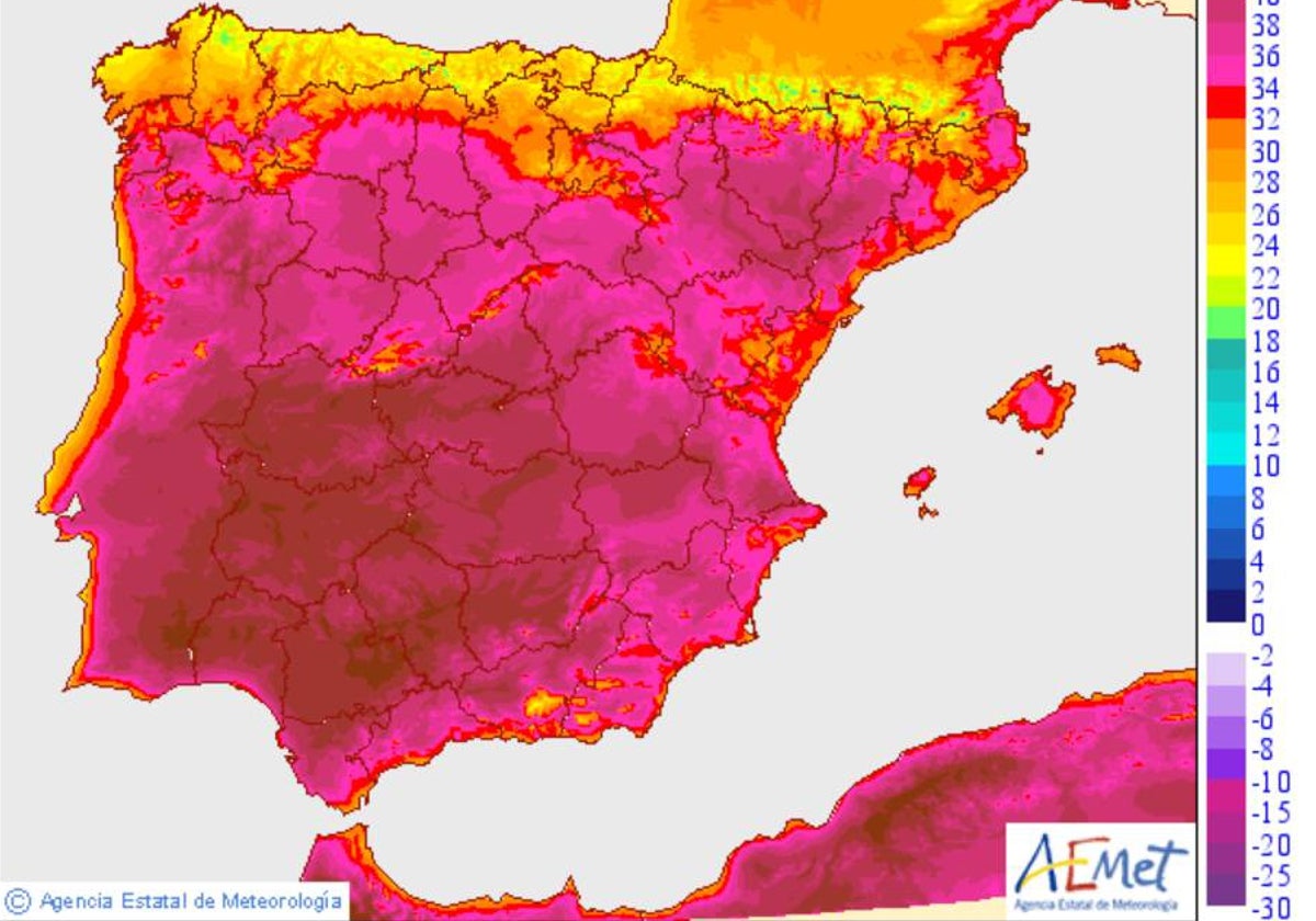 Mapa de temperaturas previsto para este miércoles