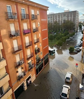 Imagen secundaria 2 - Árbol caído en la calle del Bachiller e inundaciones en las calle Cala y Avenida Alemania de Huelva